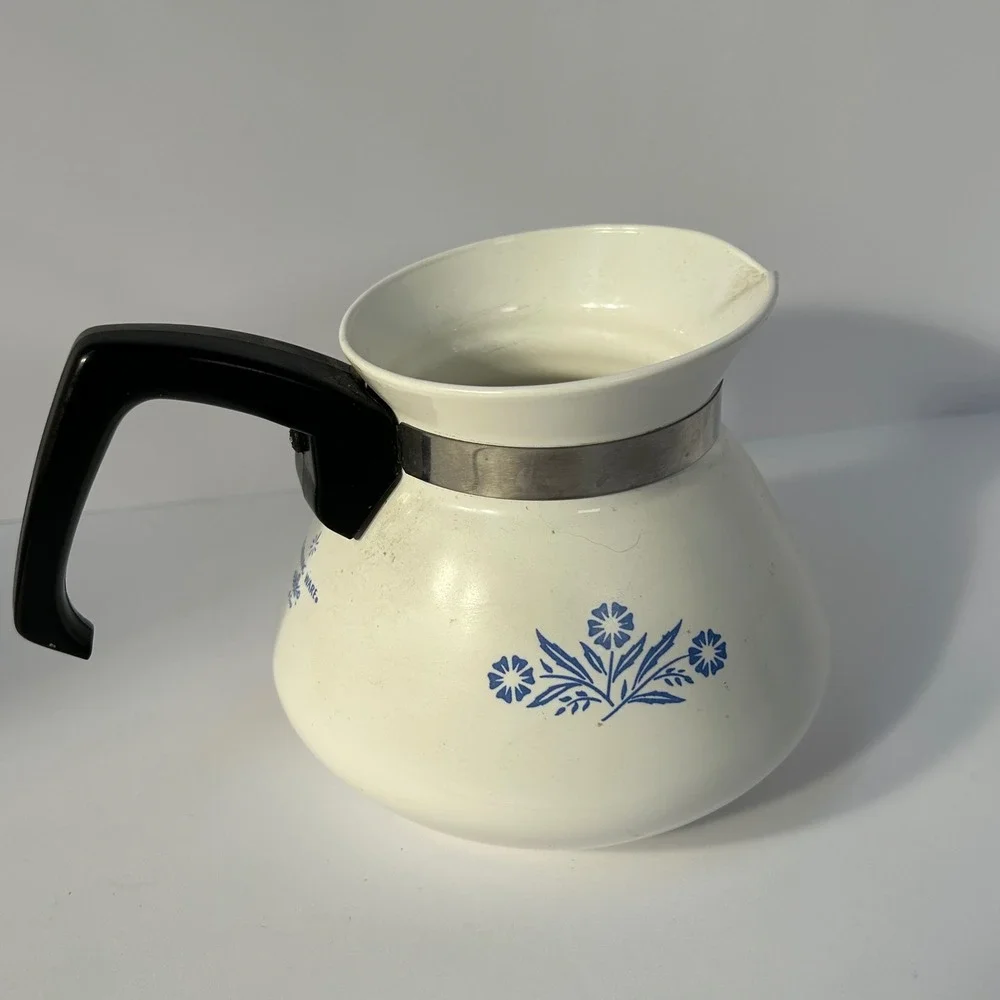 Corning Ware 6 Cup Coffee Pot Perculator‎ White Blue Floral Handle